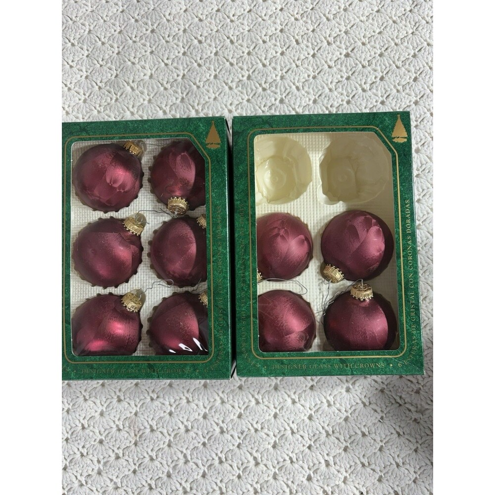 10 Vtg Christmas By Krebs Crimson Jewel Ornaments Glazed Burgundy Gold Crowns
